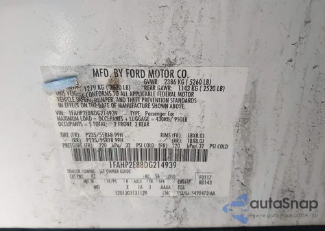 2013 Ford Taurus Sel z USA, uszkodzony, nr VIN 1FAHP2E88DG214939